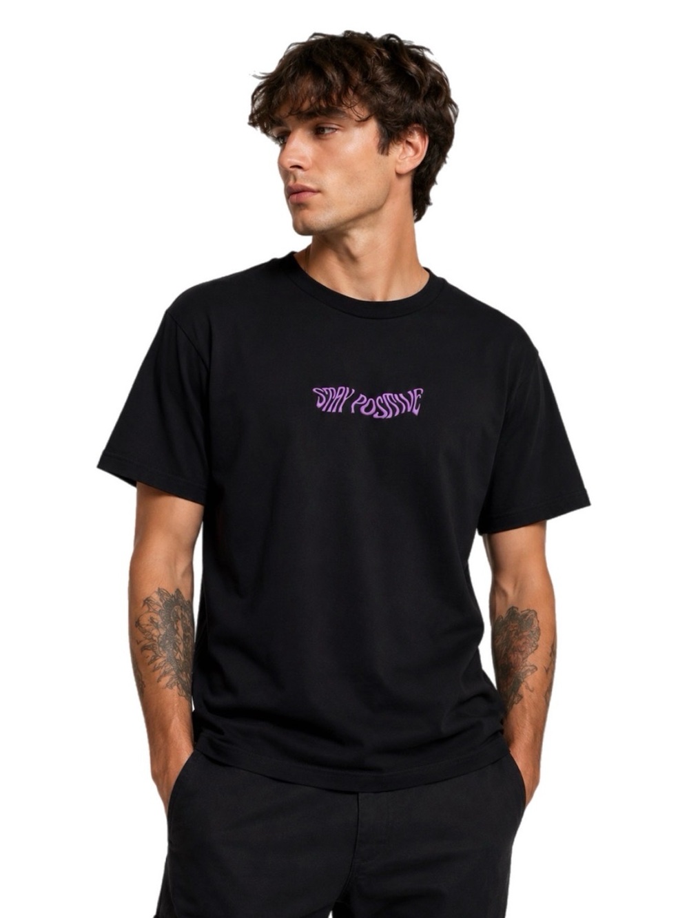 M LCM International Stay Positive Embroidered 100% Cotton Unisex Shirt Top